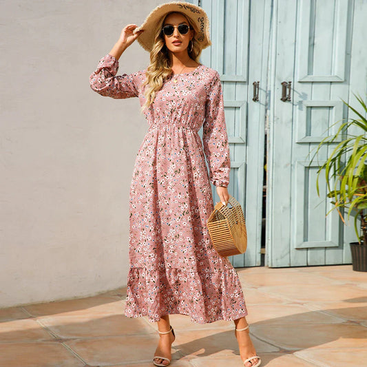 Tracey | Fashionable Floral Dress With A Round Neckline