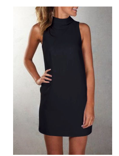 Wanda | Fashionable Casual High Neck Sleeveless Solid Color Dress
