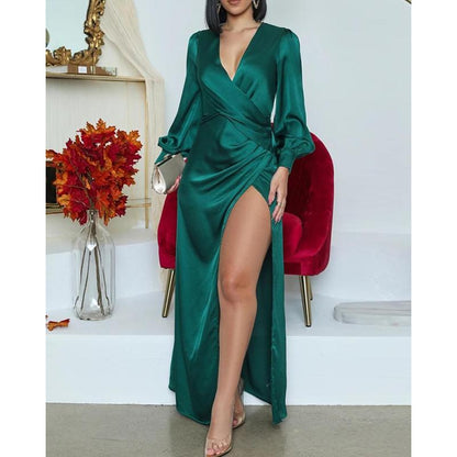 Vanesa | Dark Green Satin Midi Dress