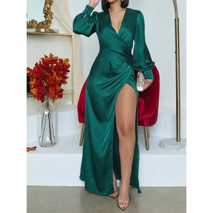 Vanesa | Dark Green Satin Midi Dress
