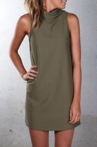 Wanda | Fashionable Casual High Neck Sleeveless Solid Color Dress