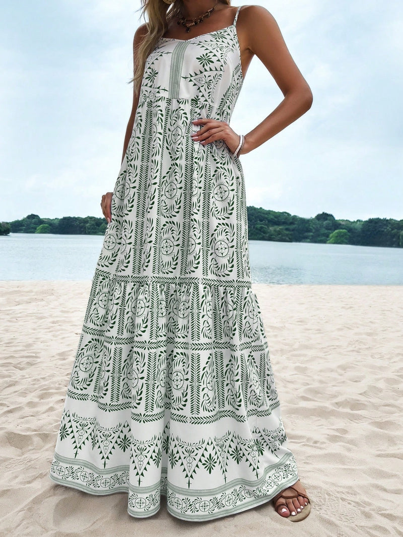 Vicky | Tropical Vibes: Women's dress with ribbed hem and botanical print