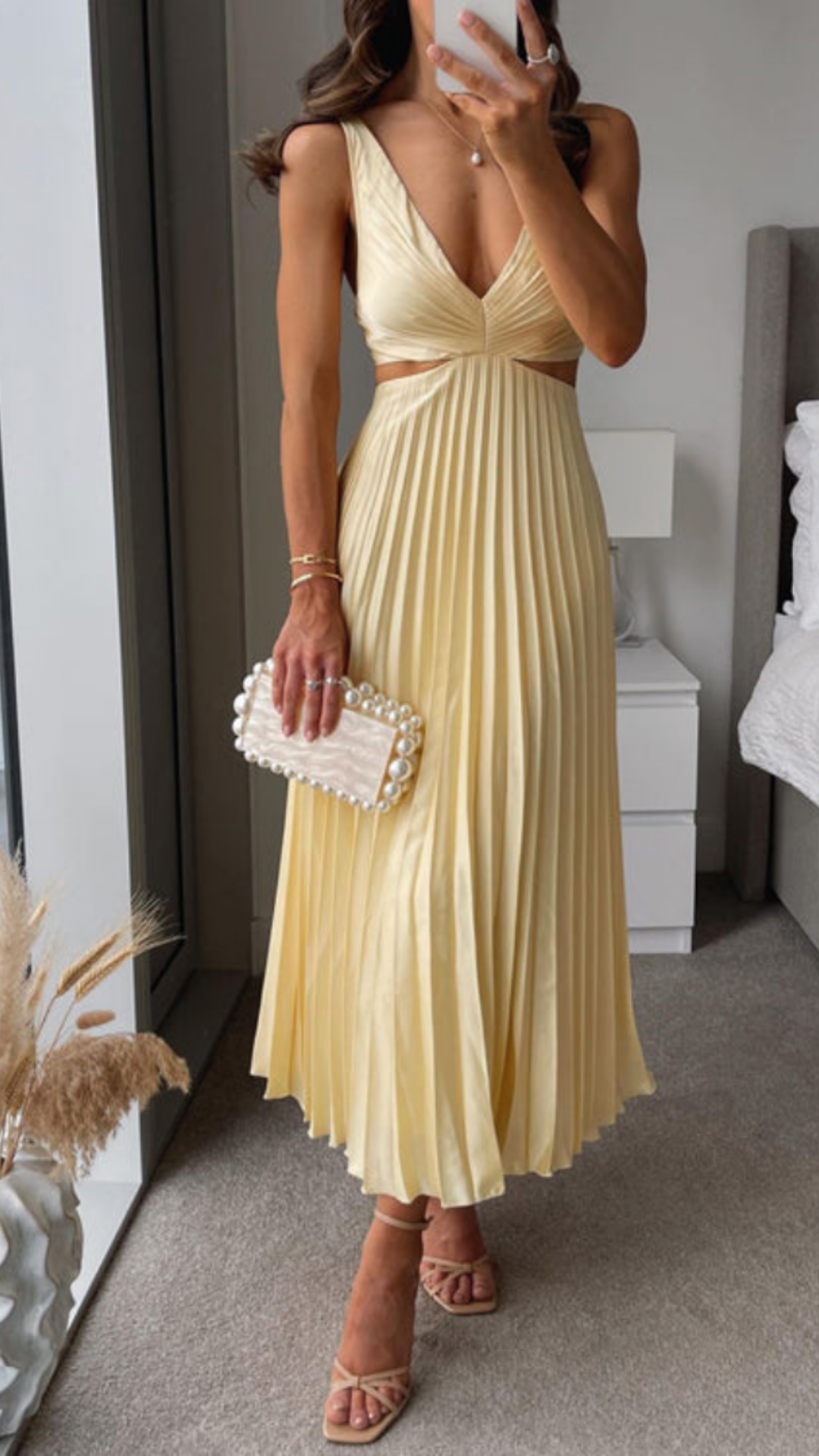 Viridiana | Pleated Long Dress With A Cut Out Waist