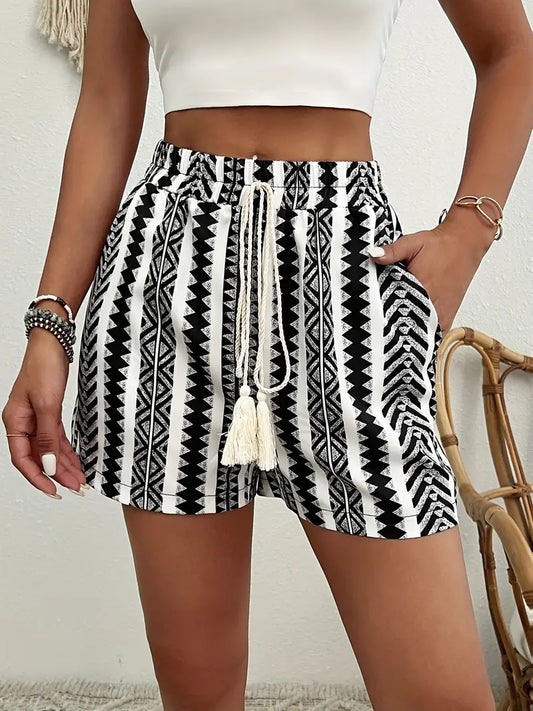 Verónica | High-Waisted Shorts With Drawstrings And Ethnic Print