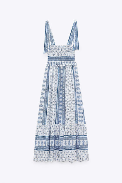 Wren | Printed Midi Dress With Gathered Straps