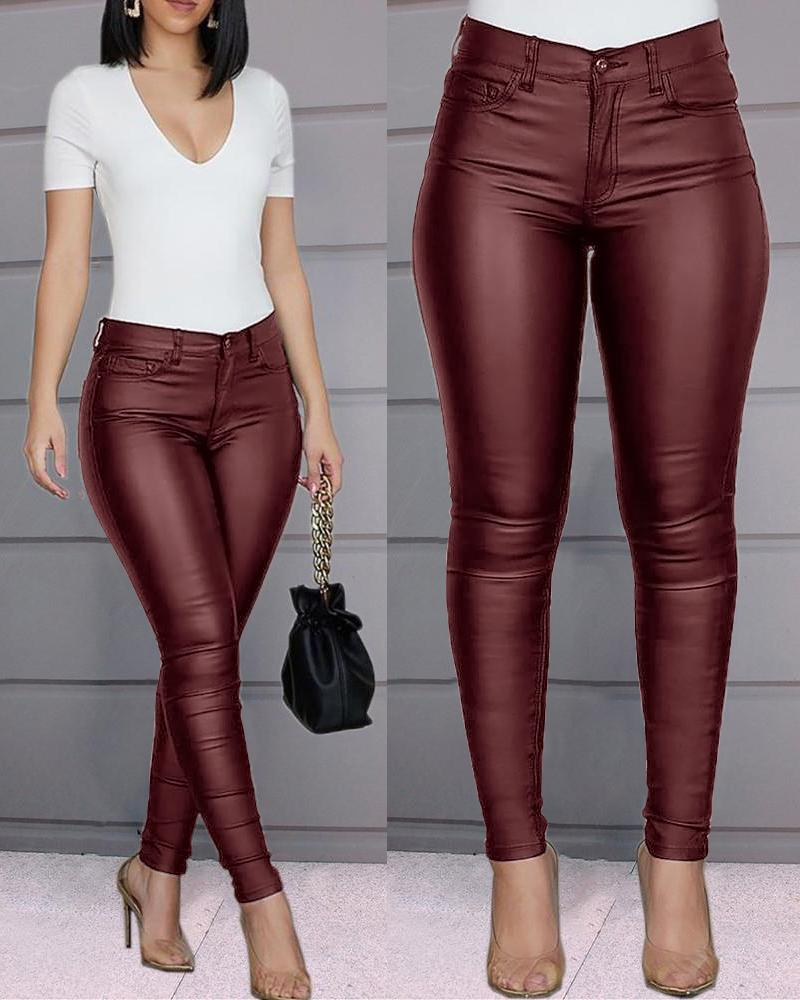 Tia | Stretch Trousers In Leather Look