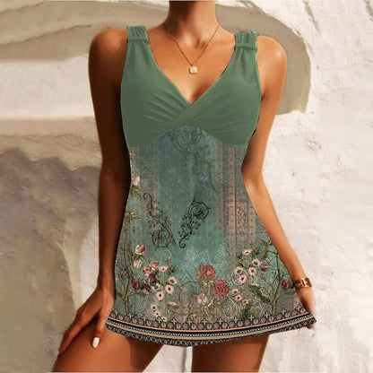 Viola | Retro Swimwear In Green Sleeveless Style