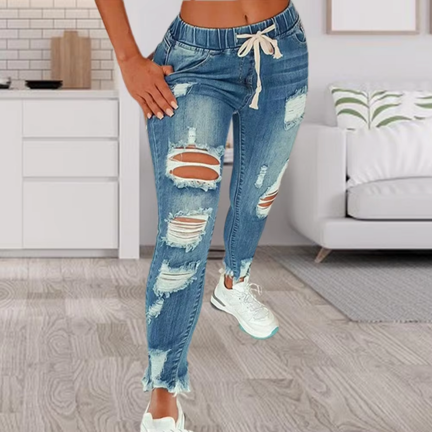 Ursula | Ripped Cotton Denim Jeans