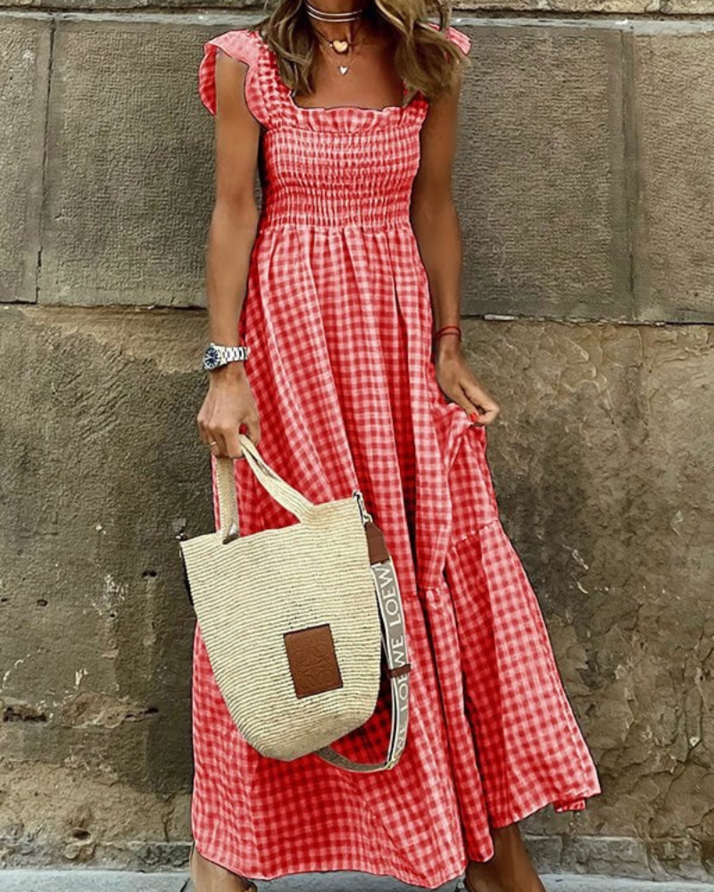 Xandra | Elegant Sleeveless Plaid Maxi Dress