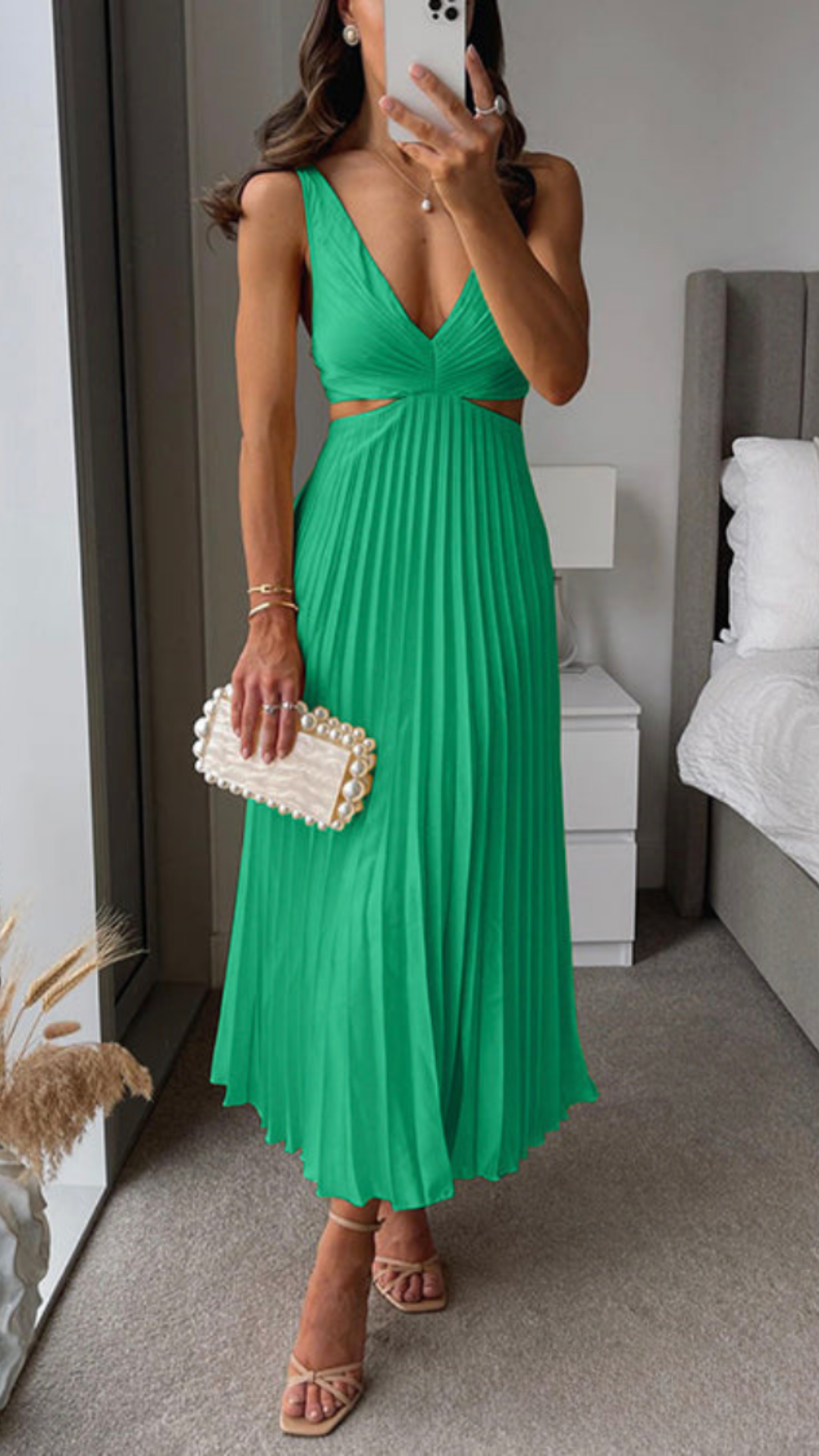 Viridiana | Pleated Long Dress With A Cut Out Waist