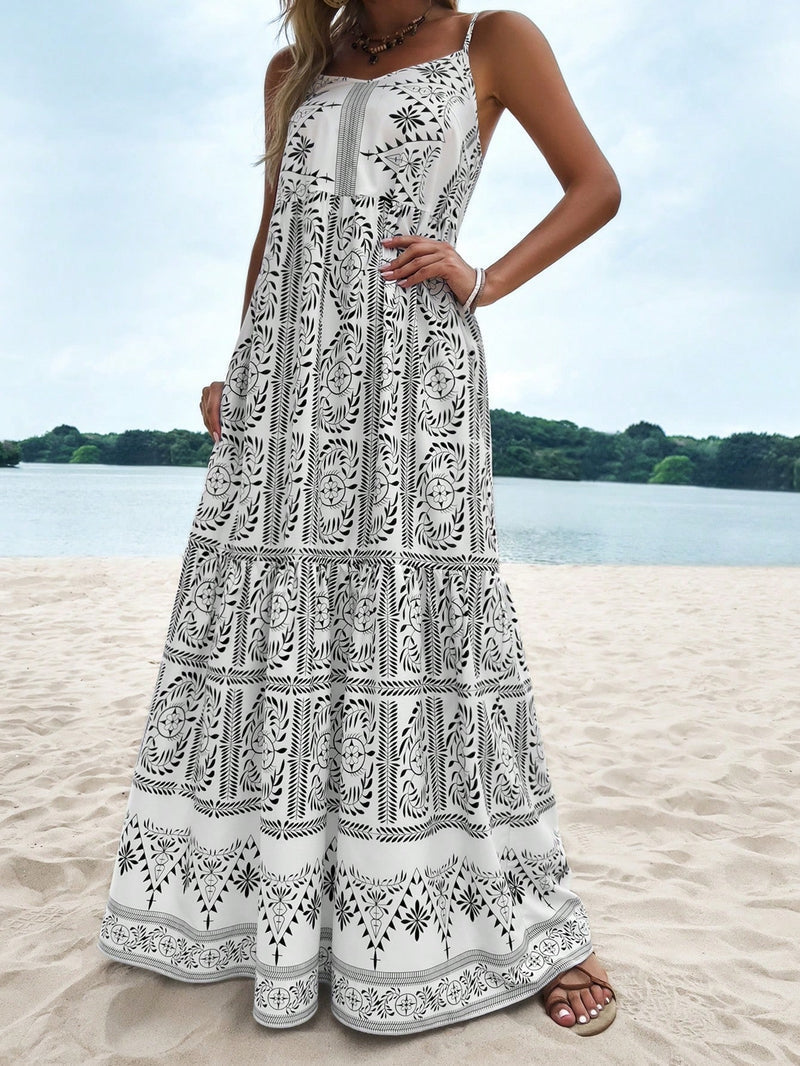 Vicky | Tropical Vibes: Women's dress with ribbed hem and botanical print