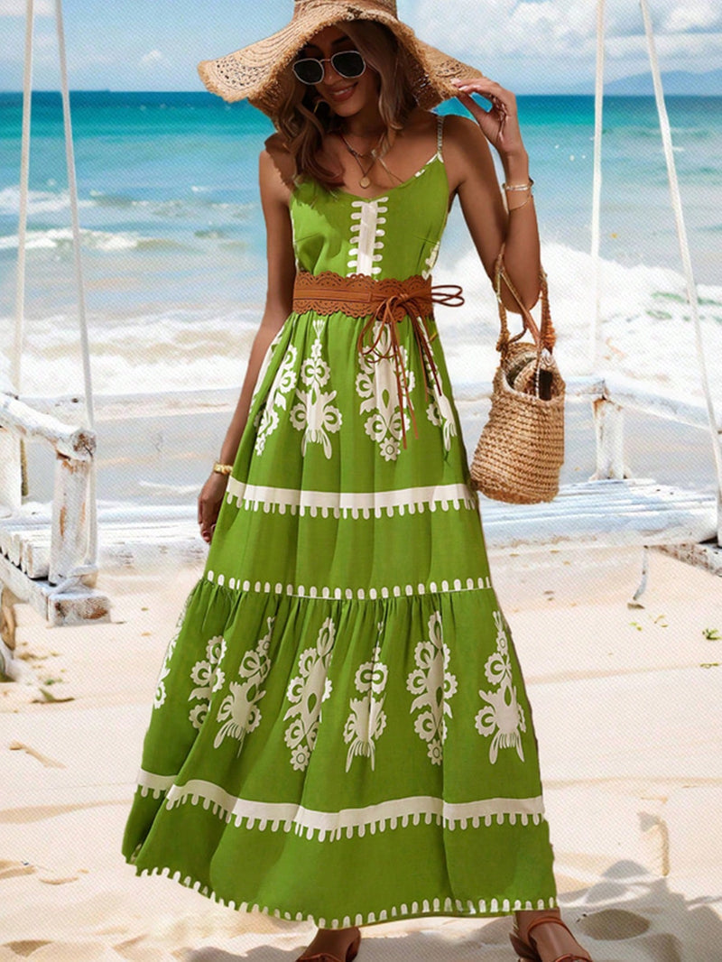 Vicky | Tropical Vibes: Women's dress with ribbed hem and botanical print