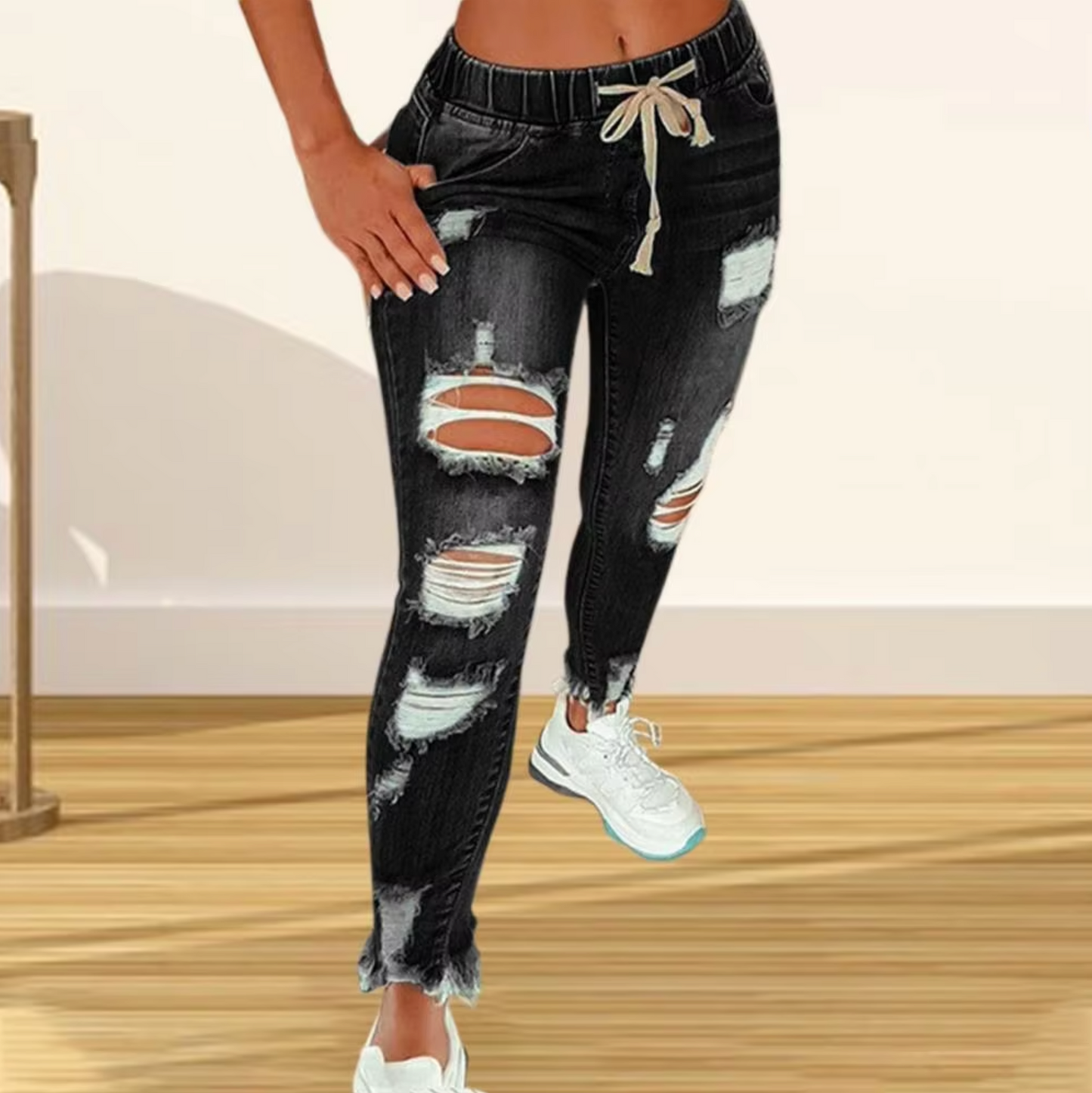 Ursula | Ripped Cotton Denim Jeans