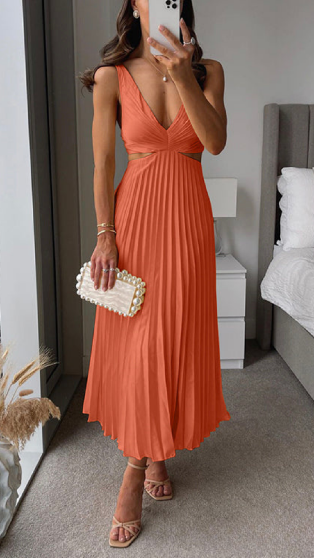 Viridiana | Pleated Long Dress With A Cut Out Waist