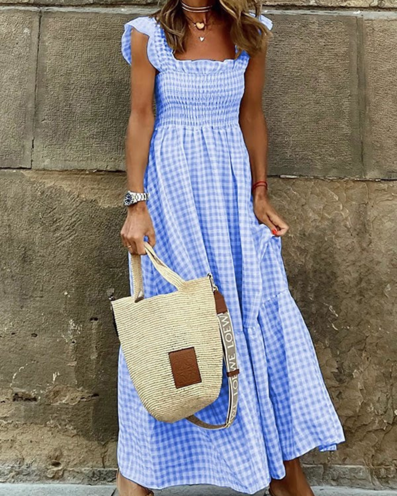 Xandra | Elegant Sleeveless Plaid Maxi Dress