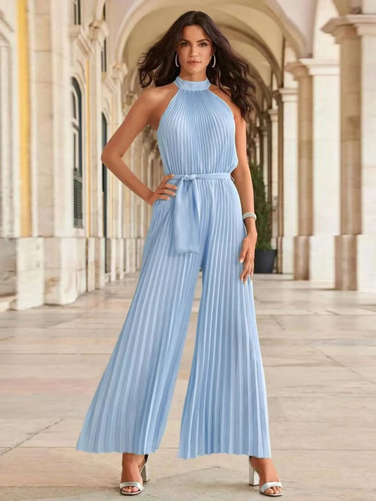 Valeria | Elegant Sleeveless Pleated Wide Leg Jumpsuit