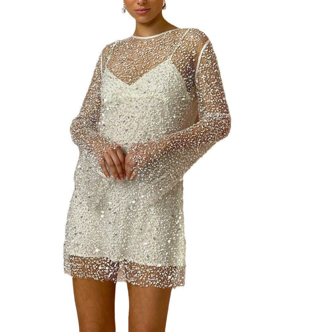 Wren | Sequin Mini Dress Transparent Mesh Style