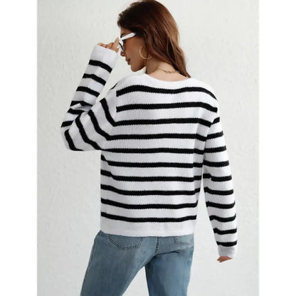 Xenia | Classic striped cardigan with button placket for women