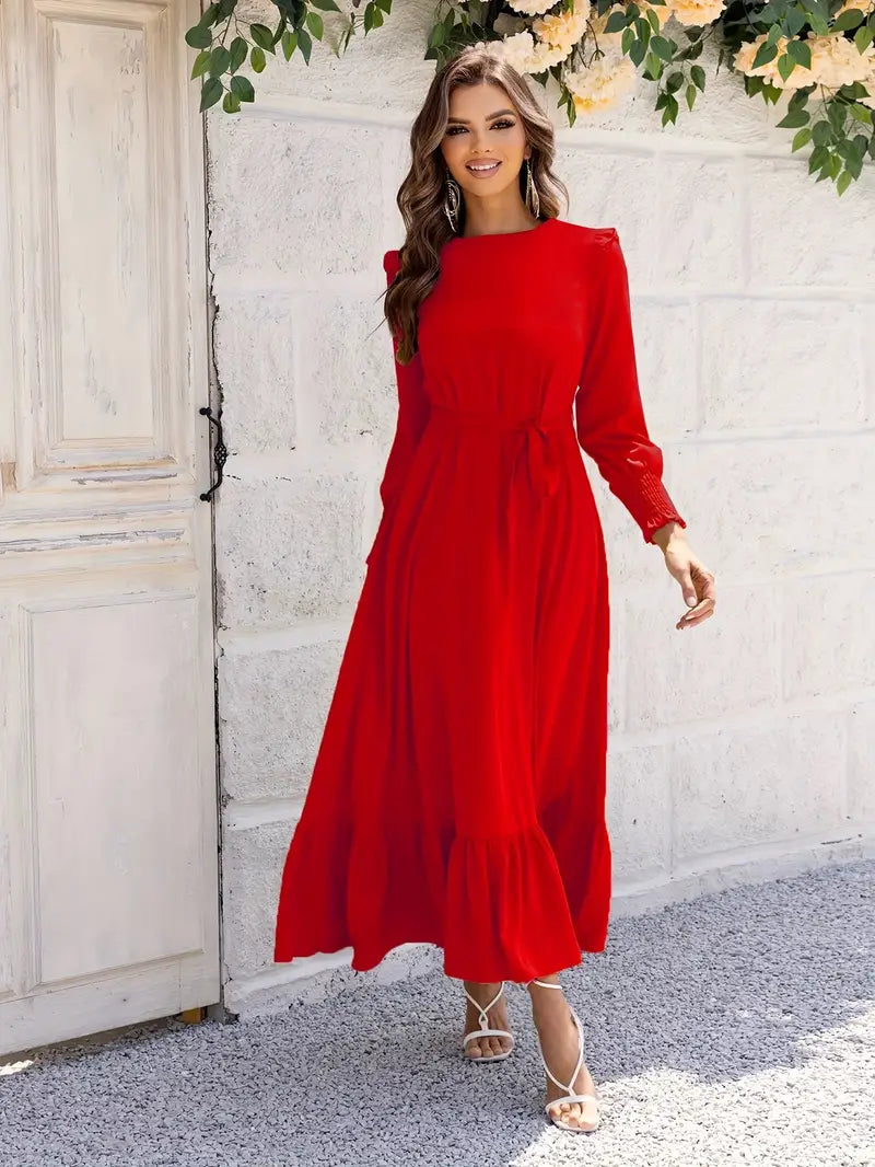 Uxía | Women'S Belted And Flounced Maxi Dress