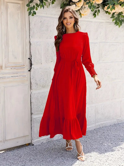 Uxía | Women'S Belted And Flounced Maxi Dress