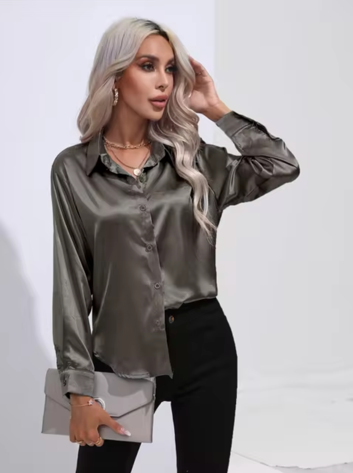 Teresa | Satin Blouse With Long Sleeves