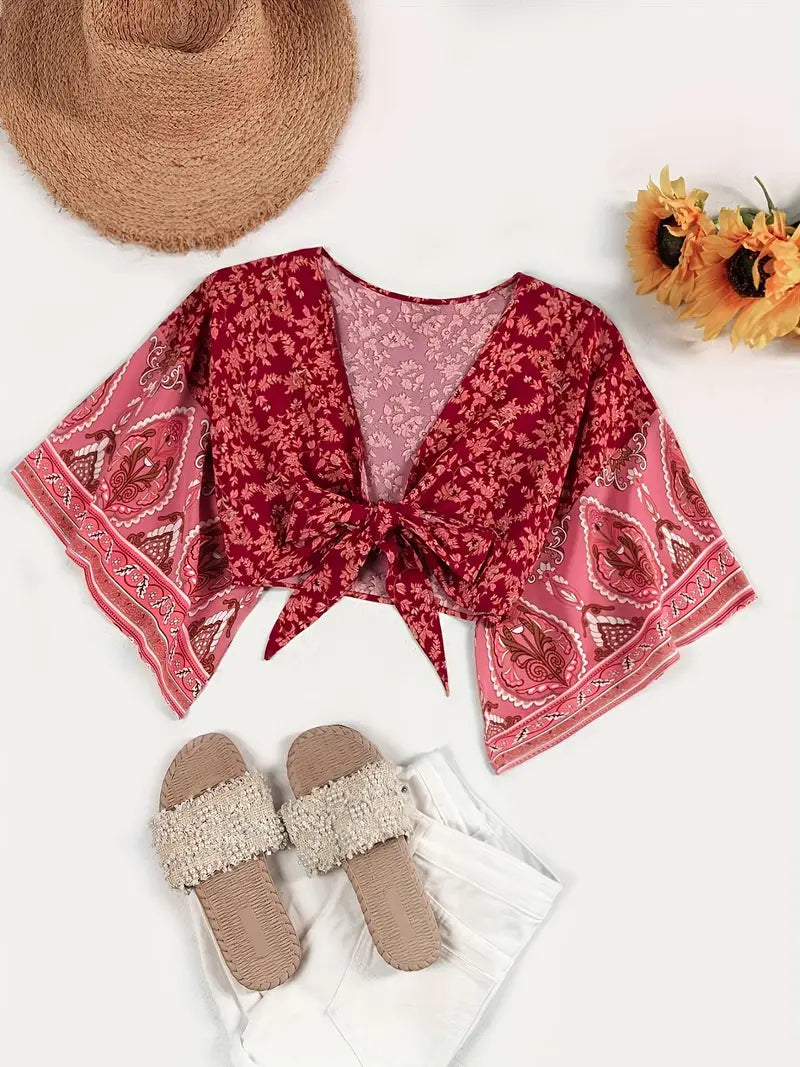 Vanesa | Tribal Print Crop Top With Front Knot