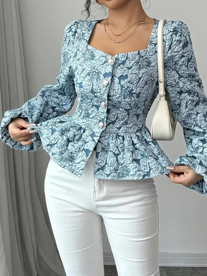 Vania | Elegant Blouse With A Floral Pattern And Puff Sleeves