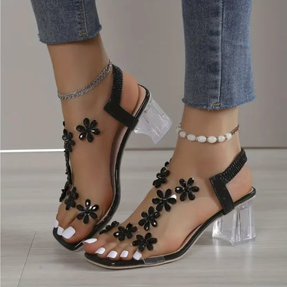 Xaviera | Women's flower rhinestone heel sandals