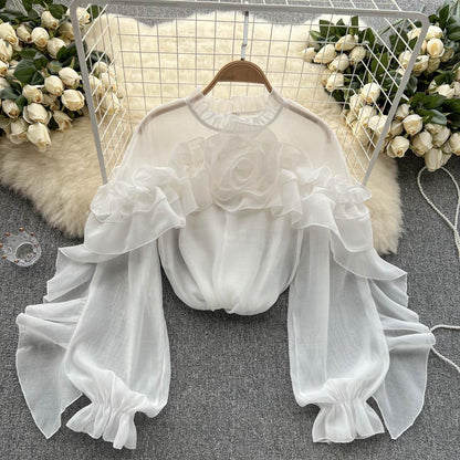 Valeria | Irregular Gathered Mesh Blouse Women'S Sweater