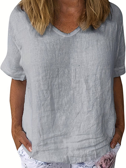 Acacia | Women'S White V-Neck Linen Blouse