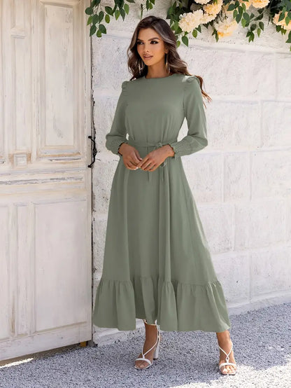 Uxía | Women'S Belted And Flounced Maxi Dress