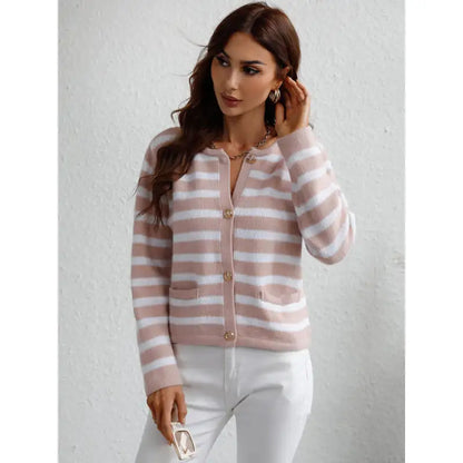 Xenia | Classic striped cardigan with button placket for women