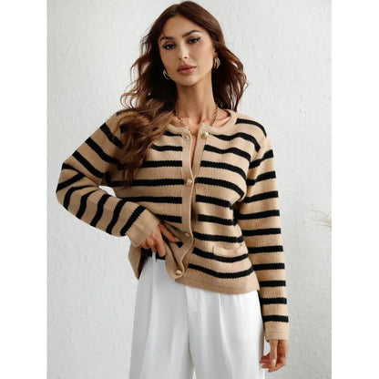 Xenia | Classic striped cardigan with button placket for women