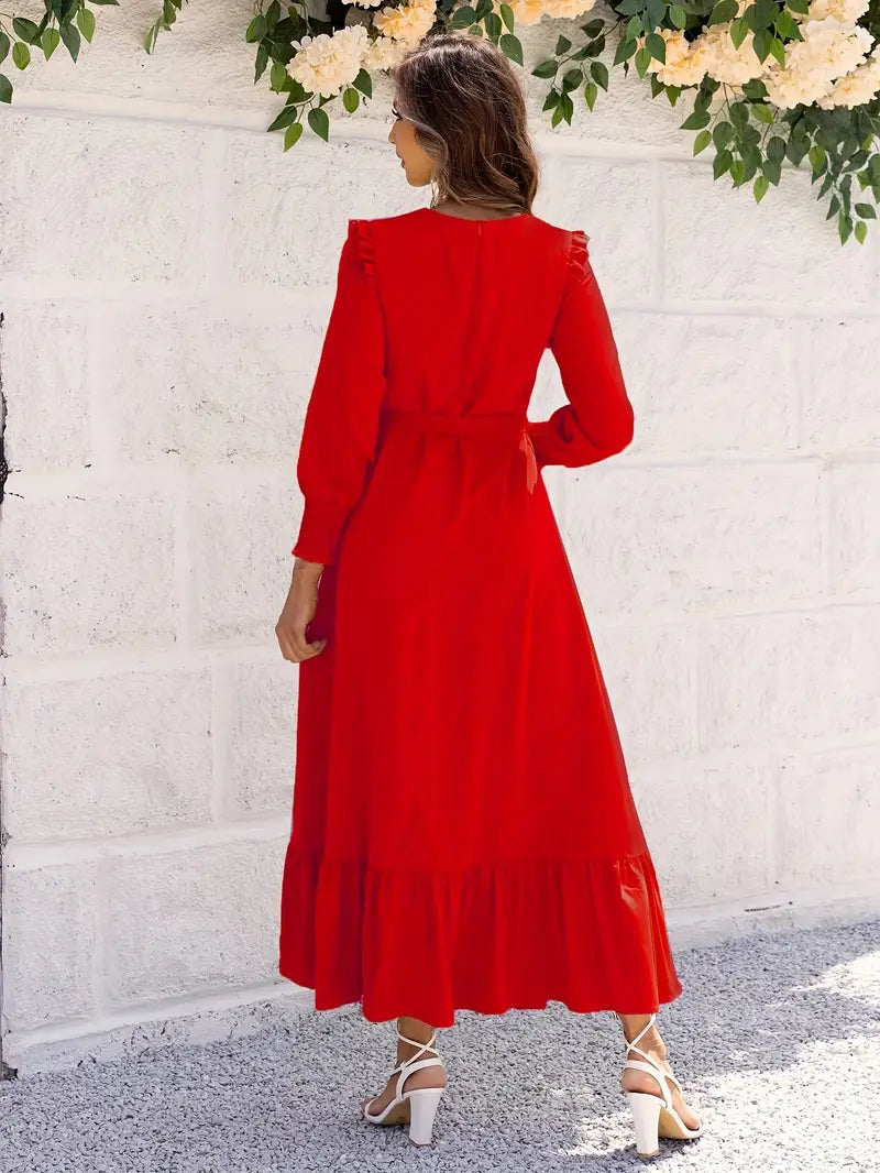 Uxía | Women'S Belted And Flounced Maxi Dress