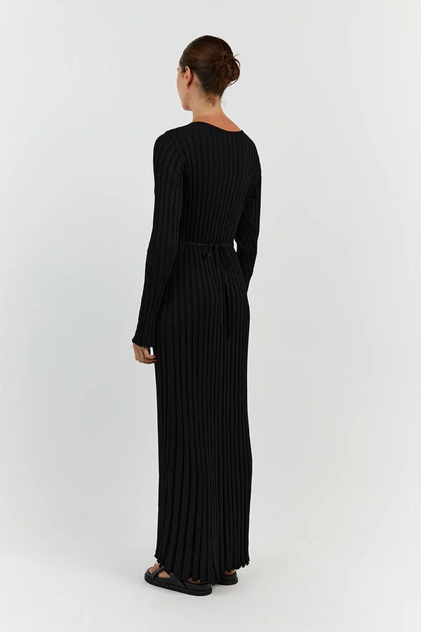 Winifred | Midi Dress With V-Neck And Knitted Sleeves