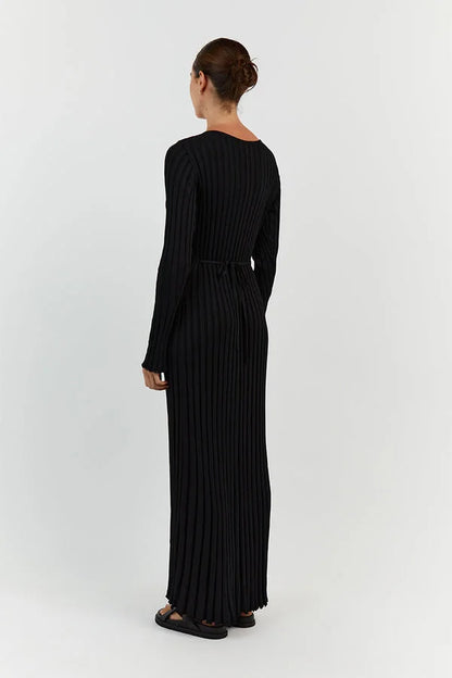 Winifred | Midi Dress With V-Neck And Knitted Sleeves