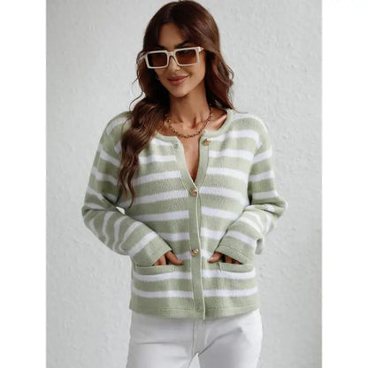 Xenia | Classic striped cardigan with button placket for women