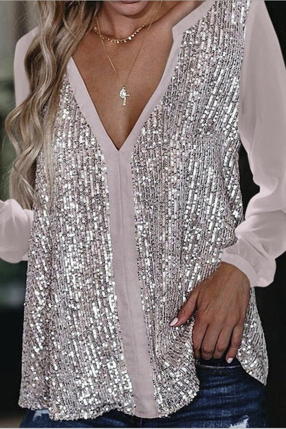 Úrsula | Long Sleeve Sequin V-Neck Blouse