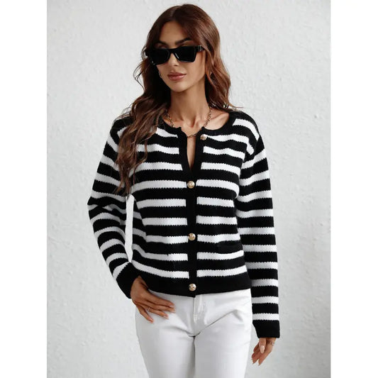 Xenia | Classic striped cardigan with button placket for women