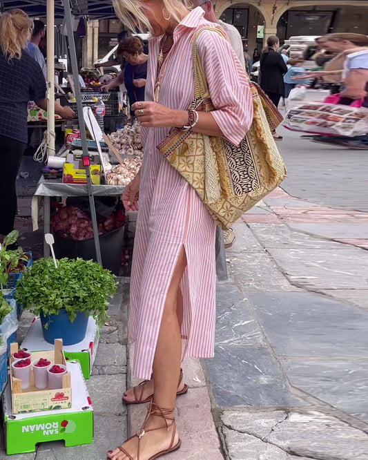 Teresa | Striped casual dress with cuffs and slits
