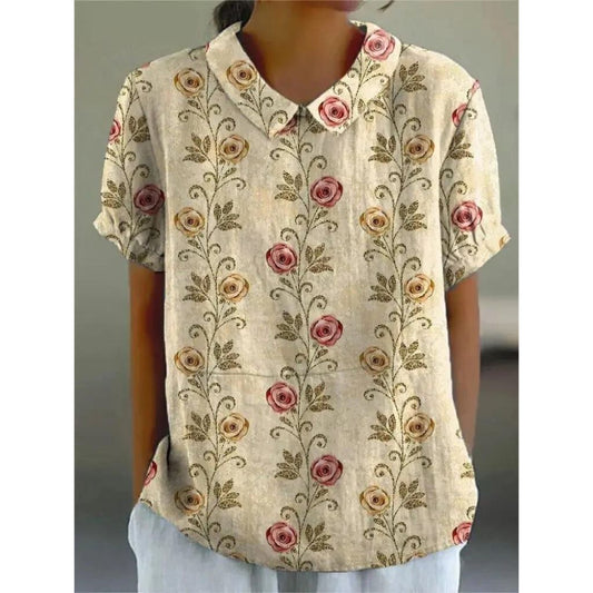 Wanda | Casual Women'S Shirt Made Of Cotton And Linen With A Floral Print