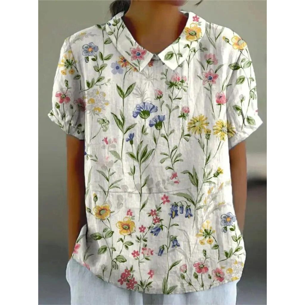 Wanda | Casual Women'S Shirt Made Of Cotton And Linen With A Floral Print