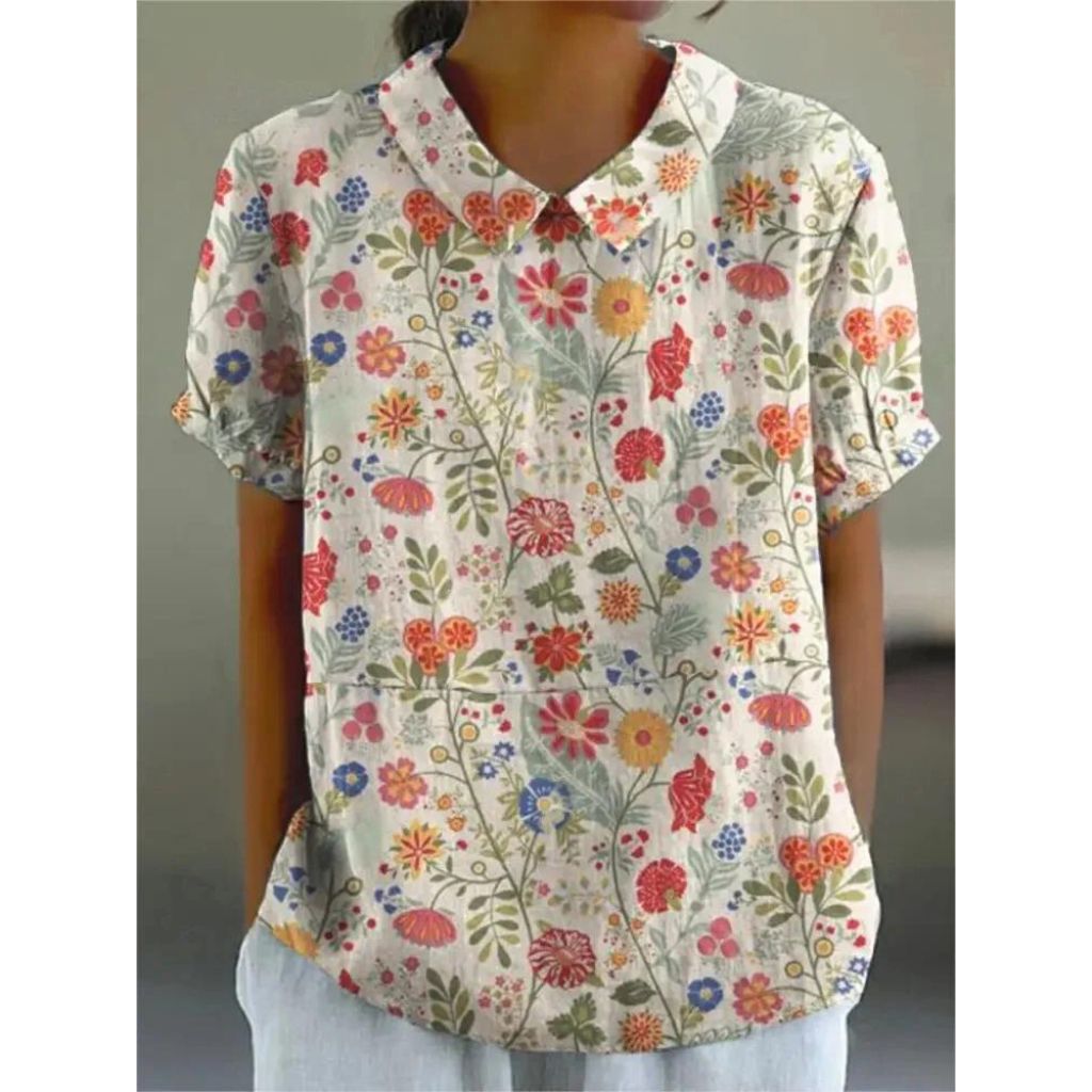 Wanda | Casual Women'S Shirt Made Of Cotton And Linen With A Floral Print