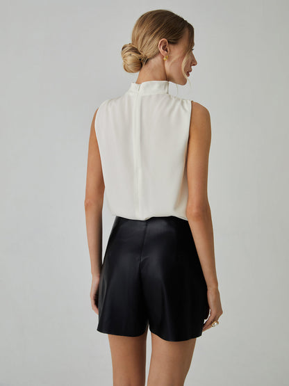 Veda | Pleated Sleeveless Blouse With A High Collar
