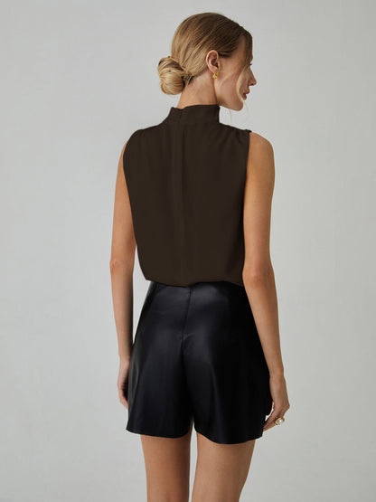 Veda | Pleated Sleeveless Blouse With A High Collar