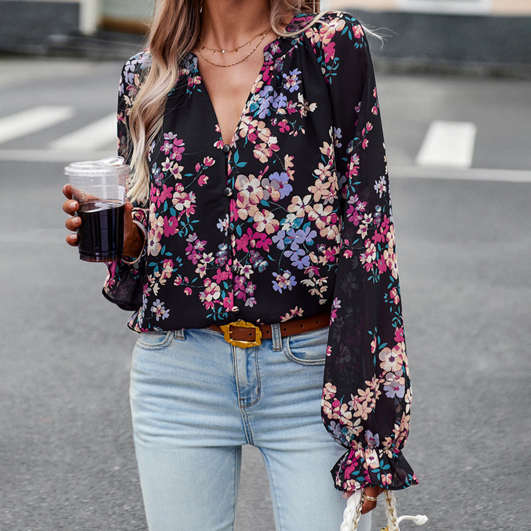 Valentina | Long Sleeve Blouse With Flowers