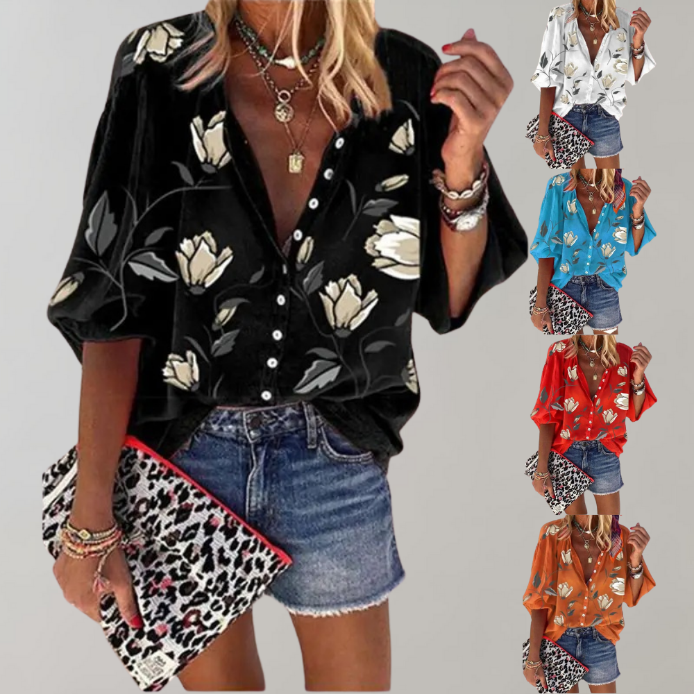 Veda | Loose Women'S Blouse With A Print