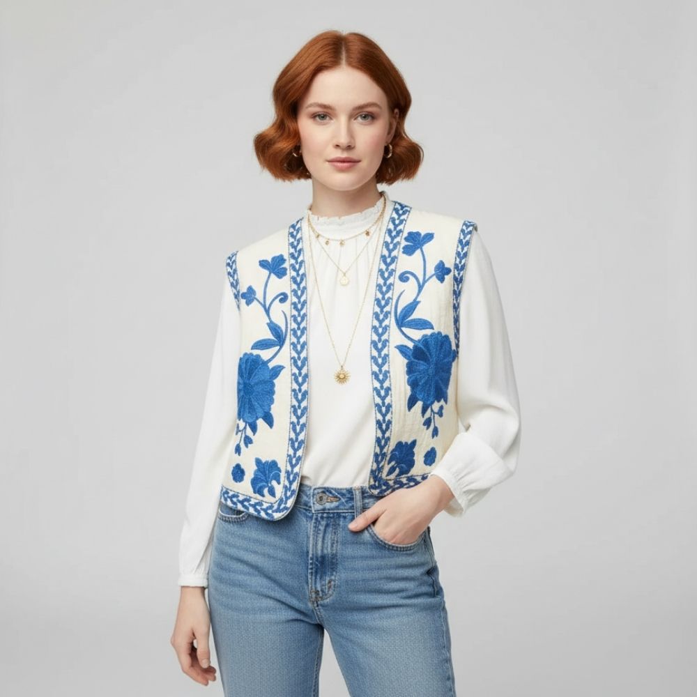 Una | Women's vest with flowers, elegant and comfortable
