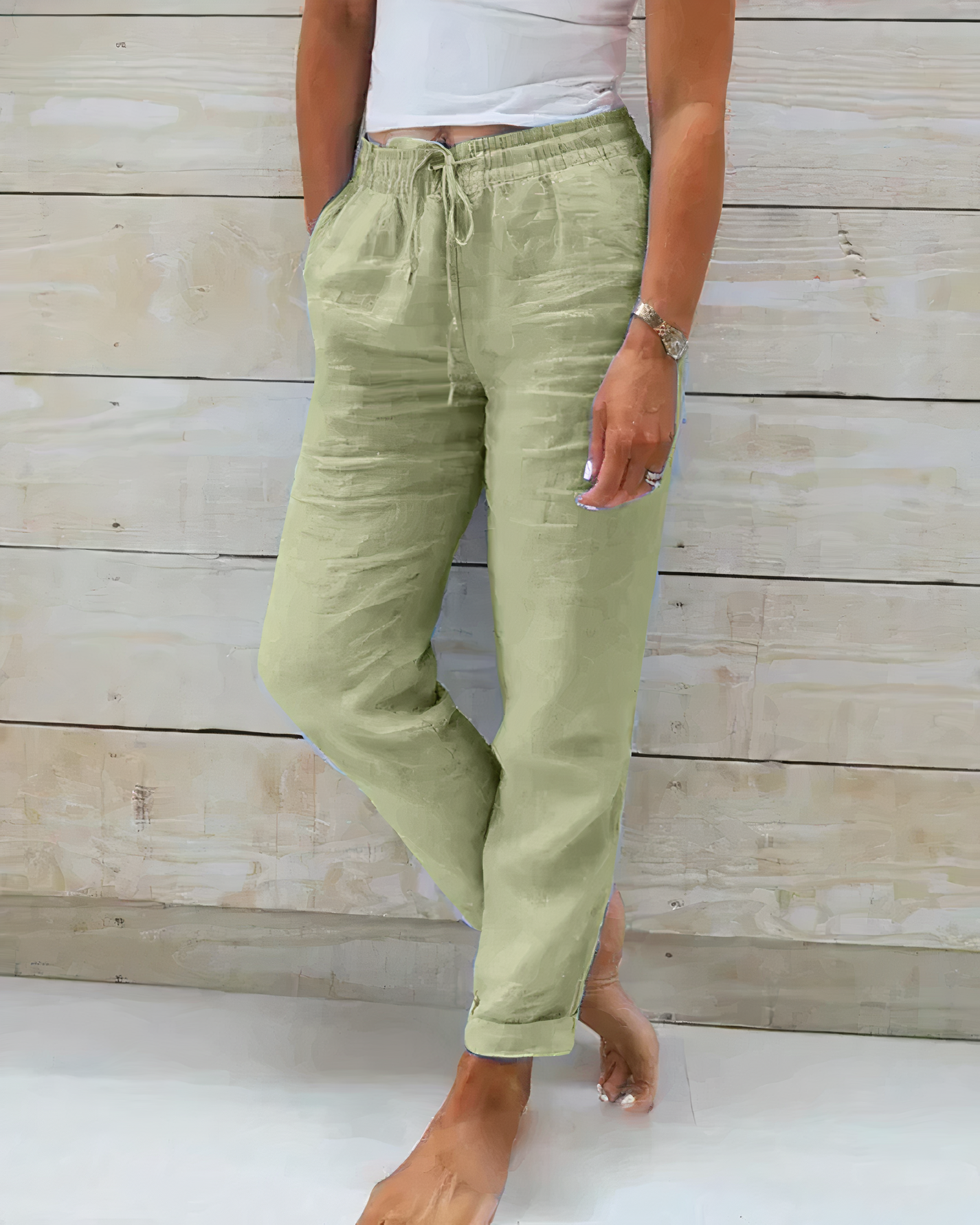 Valeria | Cotton trousers with high waist and drawstring