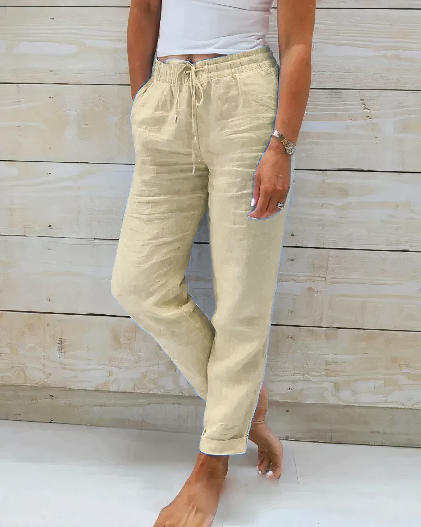 Valeria | Cotton trousers with high waist and drawstring